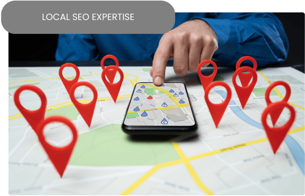 Drive In Digital Trade - Local SEO Expertise with Phone on Map Showing Local Businesses